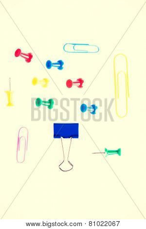 Colorful office equimpent- clips and drawing pins.