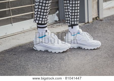 Detail Of Shoes Outside Dirk Bikkembergs Fashion Show Building For Milan Men's Fashion Week 2015