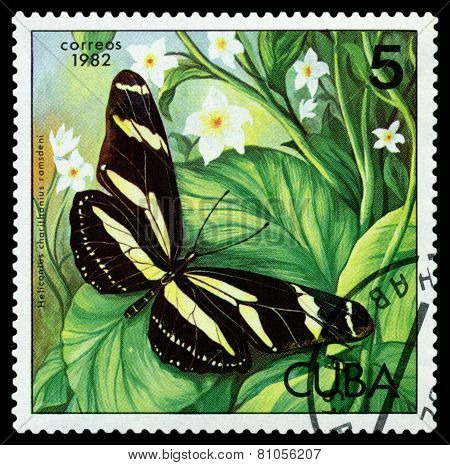 Vintage  Postage Stamp.   Heliconius Charithonius Ramsdeni.