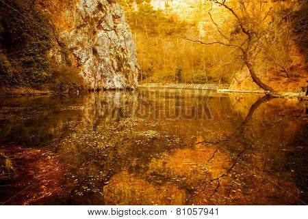 Reflections In The Lake At Monasterio De Piedra, Zaragoza, Aragon, Spain