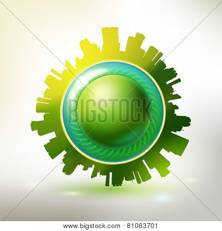 Eco Friendly Green City Label With Button