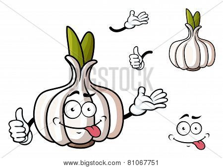 Cartoon garlic vegetable with green sprouts
