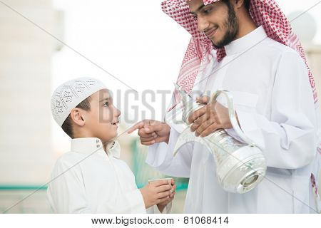 Arabic hospitality symbol as pouring dallah or coffee pot