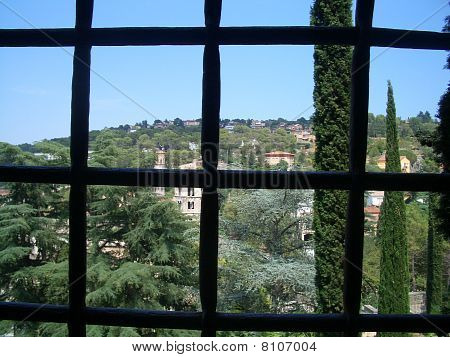 The view from the window immured in a beautiful European city