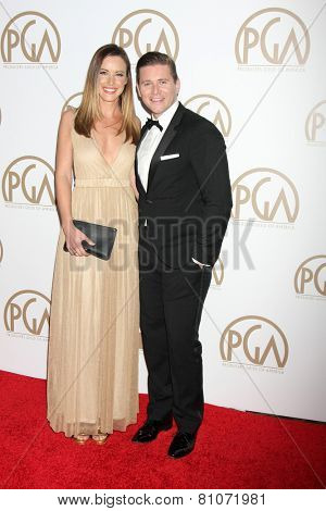 LOS ANGELES - JAN 24:  Charlie Webster, Allen Leech at the Producers Guild of America Awards 2015 at a Century Plaza Hotel on January 24, 2015 in Century City, CA