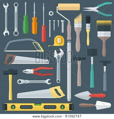 color flat style various house remodel instruments set