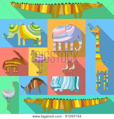 Flat Icons with African Animals