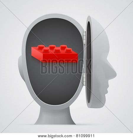 Block inside open head. Logic concept.