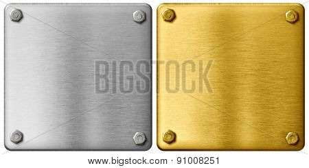 silver and gold metal plates with clipping path included