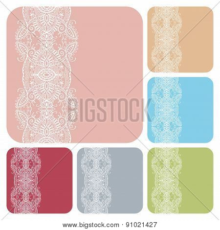 Wedding Invitation Or Greeting Cards Collection Design With Lace Pattern Ornamental Vector Illustrat