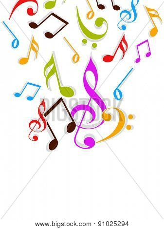 Colorful musical notes on beige background.
