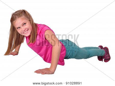 Isolated Portrait Of  Girl Working Out Exercises