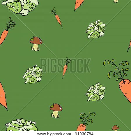 Seamless pattern with vegetables in cartoon style