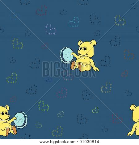 Seamless pattern with embroidering Teddy Bear toy