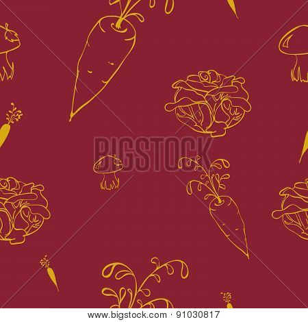 Seamless pattern with vegetables in cartoon style