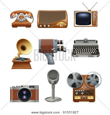 Retro vintage devices pictograms set