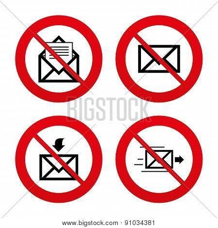 Mail envelope icons. Message document symbols.