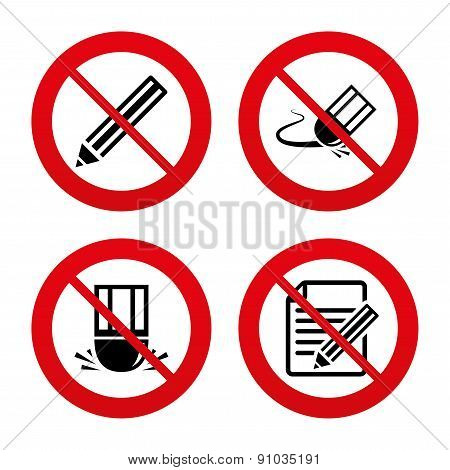 Pencil icon. Edit document file. Eraser sign.