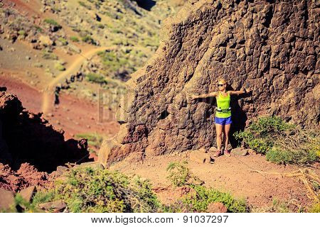 Happy Woman Runner Arms Raised Outstretched