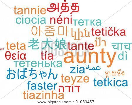 Background concept wordcloud multilanguage international many language illustration of aunty