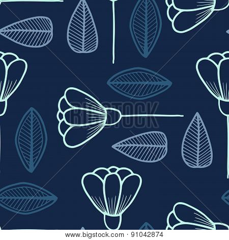 Bright seamless floral pattern with hand drawn flowers.