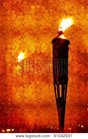 Textured Picture Of Glowing Torch Head With Reflection