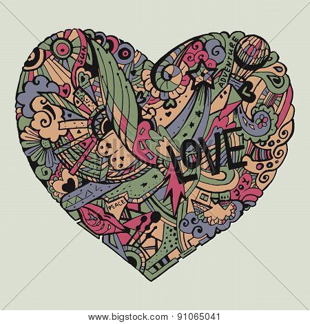Dodle colorful heart with ornate otnament