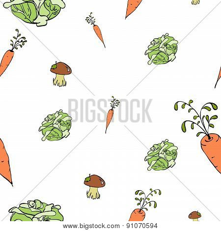 Seamless pattern with vegetables in cartoon style