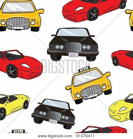 Vector seamless background. Colorful cartoon cars. Transport