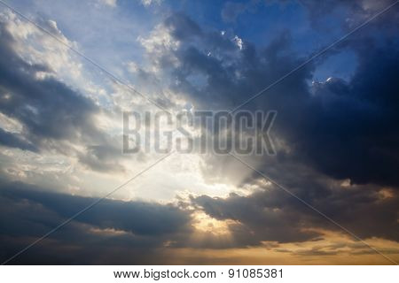 Crepuscular Rays Blue And White Sky