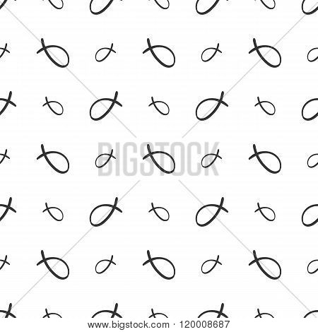 Fish Outline Simple Seamless Pattern On White Background