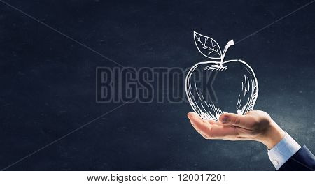 Chalk drawn apple as eduaction symbol