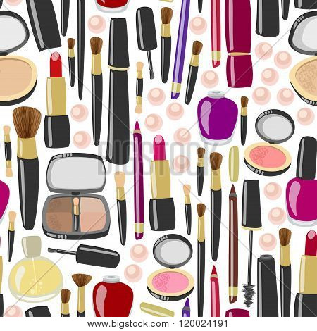 Vector Make Up Illustration. Beauty Product Seamless Pattern.