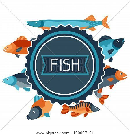Background with various fish. Image for advertising booklets, banners, flayers, article and social m
