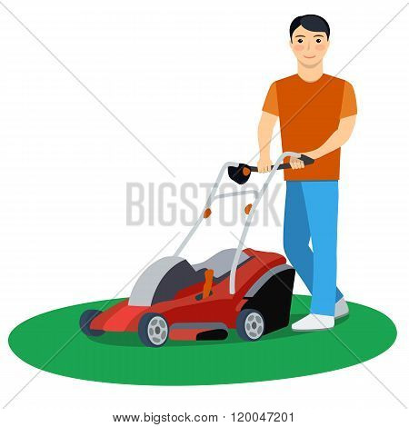 Vector illustration of a man with lawn mower