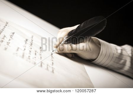 Writer Writes A Fountain Pen On Paper Work