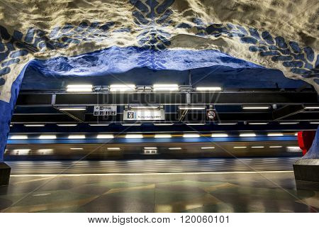 January 5 2016. Stockholm. The interior and the platform of station "T-Centralen" in the Stockholm metro.Sweden.