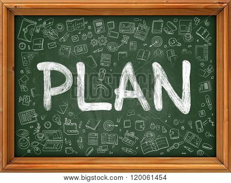 Green Chalkboard with Hand Drawn Plan.