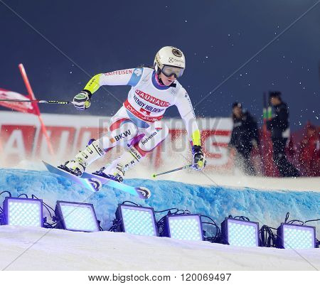 Skier Wendy Holdener Skiing At A Slalom Event