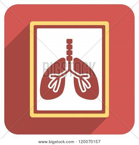 Lungs X-Ray Photo Flat Rounded Square Icon with Long Shadow