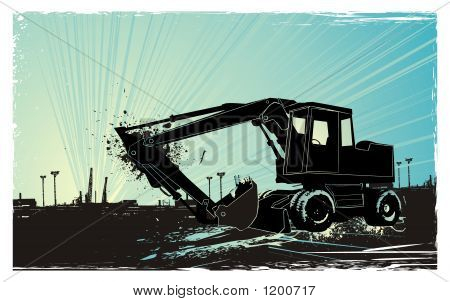 Buldozer On Grunge Frame