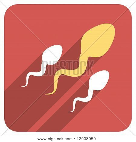 Sperm Flat Rounded Square Icon with Long Shadow
