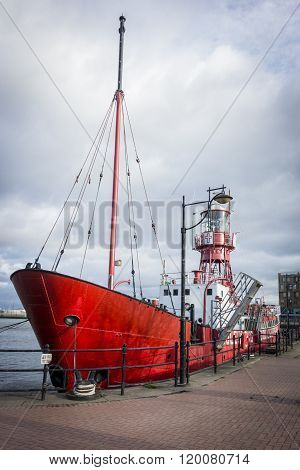 CARDIFF, WALES, 31 JANUARY 2015 - Mast of the Goleulong 2000 lightship in Cardiff Bay Wales UK