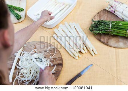 White And Green Asparagus, Topview