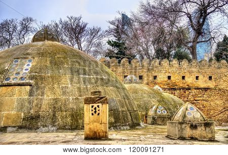 Round roofs of ancient public baths in Baku