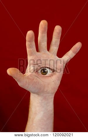 Mythological Japanese folktale monster with eyes located on palms of hands