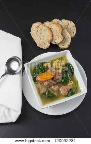 Italian wedding soup with meatballs and ditalini noodles