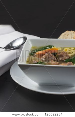 Italian wedding soup with meatballs and ditalini noodles