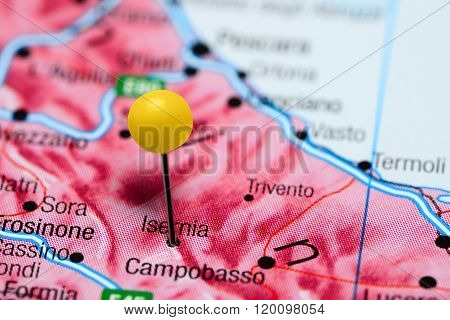 Isernia pinned on a map of Italy