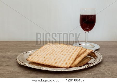 Still-life With Winewine, wooden   And Matzoh Jewish Passover Bread
